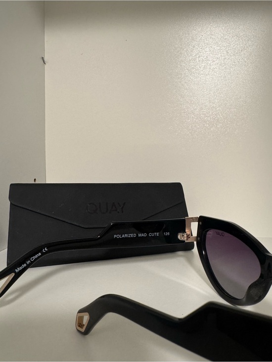 Quay Australia Mad Cute Black Cat Eye Sunglasses with Purple-Tinted Lenses